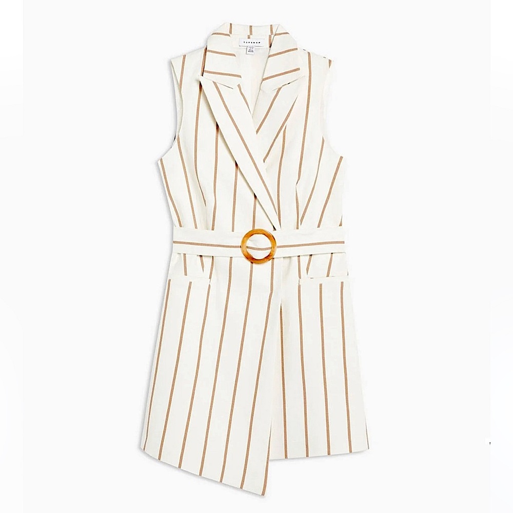 NWOT- Topshop- Belt Stripe Sleeveless Blazer- Size US 10 - Picture 4 of 10